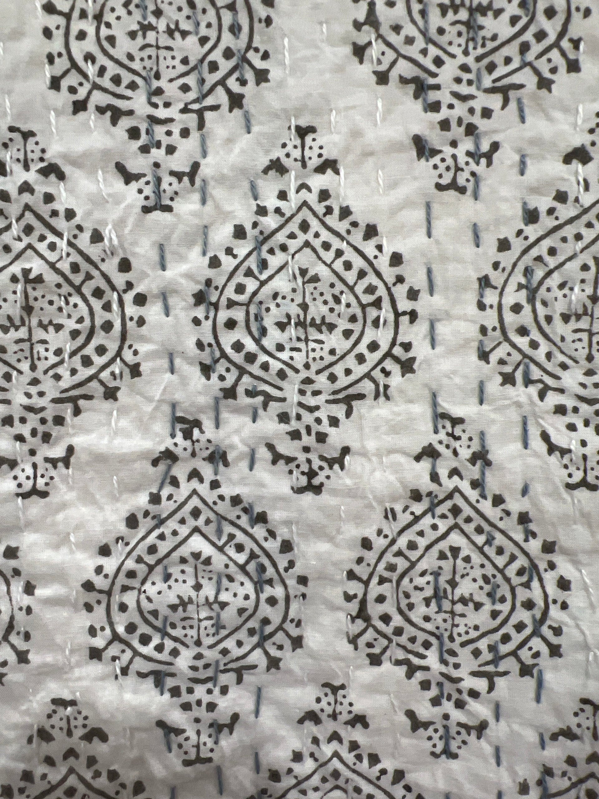 Grey Spades Block Print Cotton Kantha Quilt (Events)