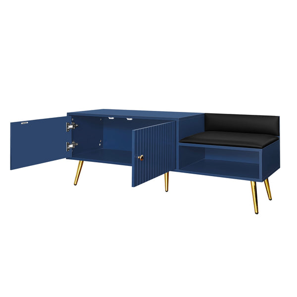 Modern Shoe Storage Bench with Hidden Storage and Upholstered Cushions for Bedside, Living Room and Entryway (Navy)