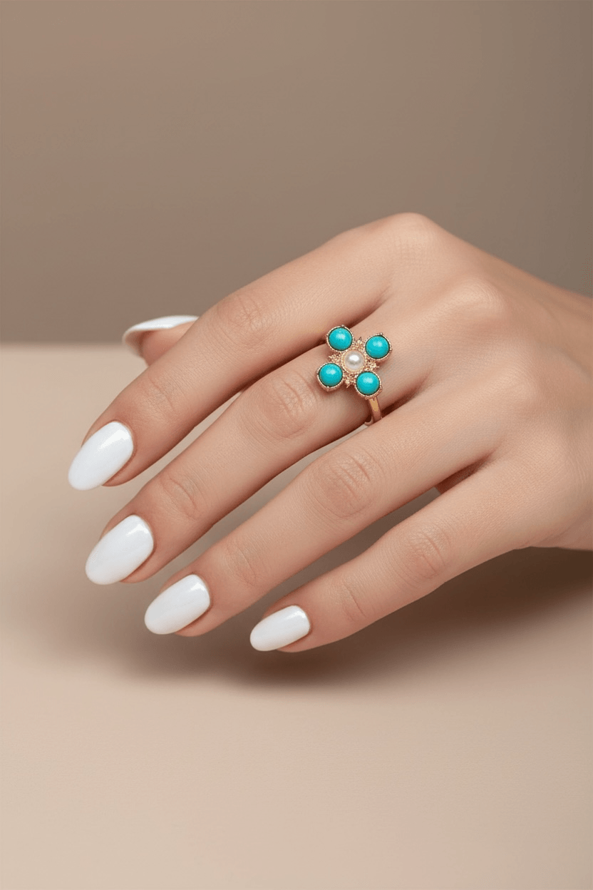 Turquoise Pearl Glory Cross Ring