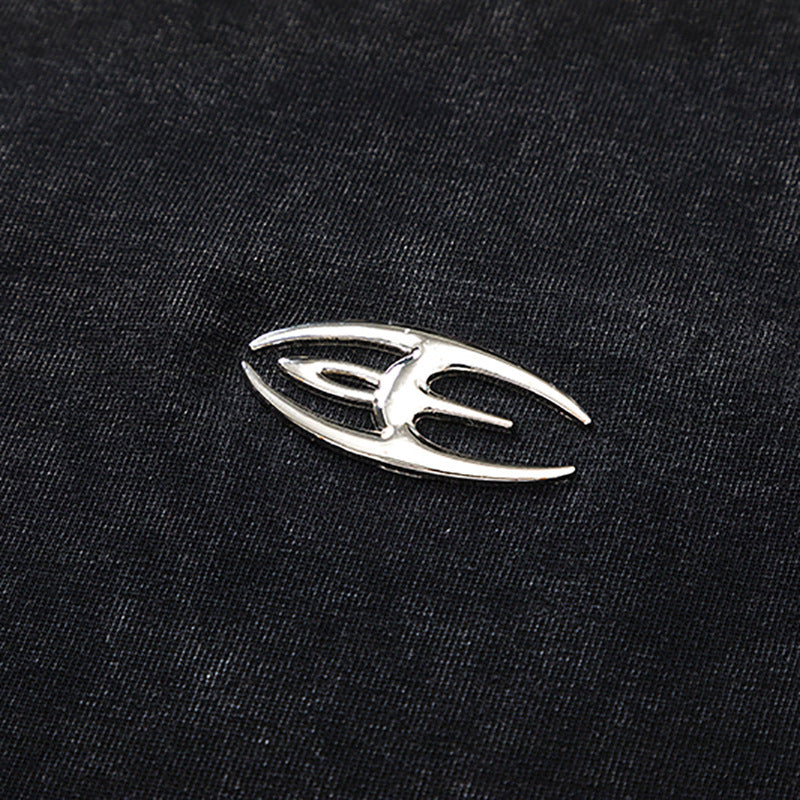 Spliced Raw Edge Short Sleeve T-Shirt Unique Design Hip Hop Men's Washed Vintage Casual Tee