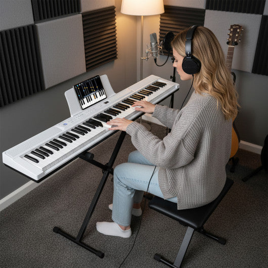 88-Key Electric Piano Keyboard with Adjustable Stand and  Portable Bag-White
