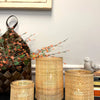 WEAVED RATTAN WRAPPED GLASS VASE/CANDLE HOLDER