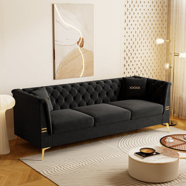 Black Velvet 3‑Seat Sofa