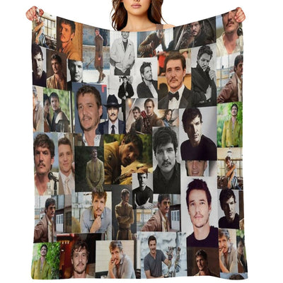 Pedro Pascal Abstract Seamless Collage Travel-friendly Throw Blanket