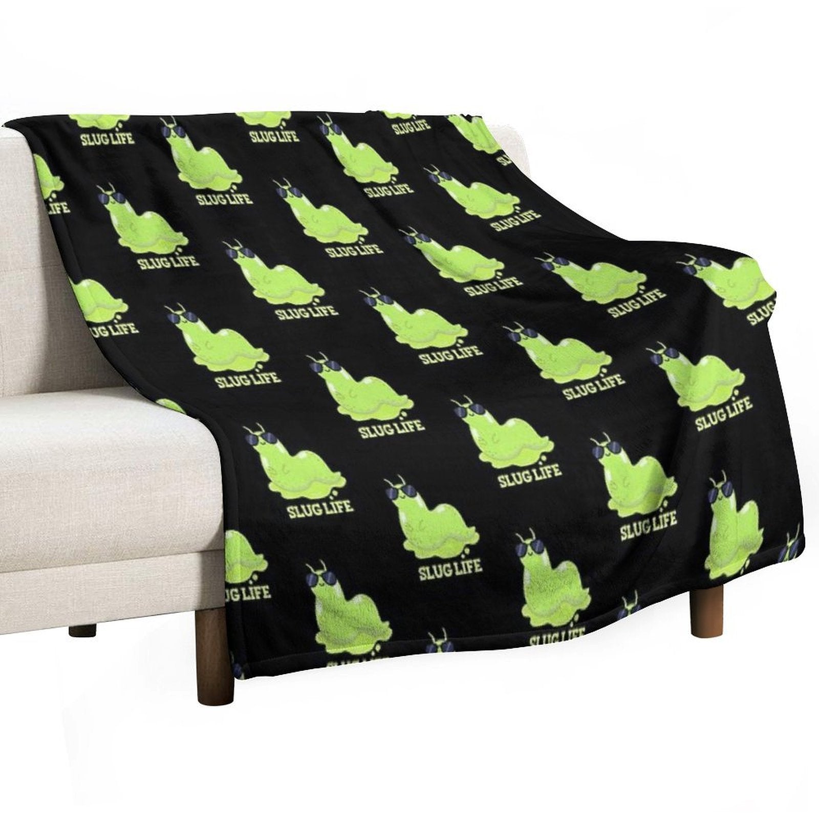 Slug Life Funny Green Slug Puns (Dark BG) Machine-washable Throw Blanket