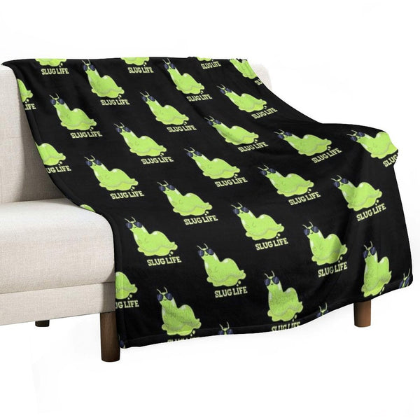 Slug Life Funny Green Slug Puns (Dark BG) Machine-washable Throw Blanket