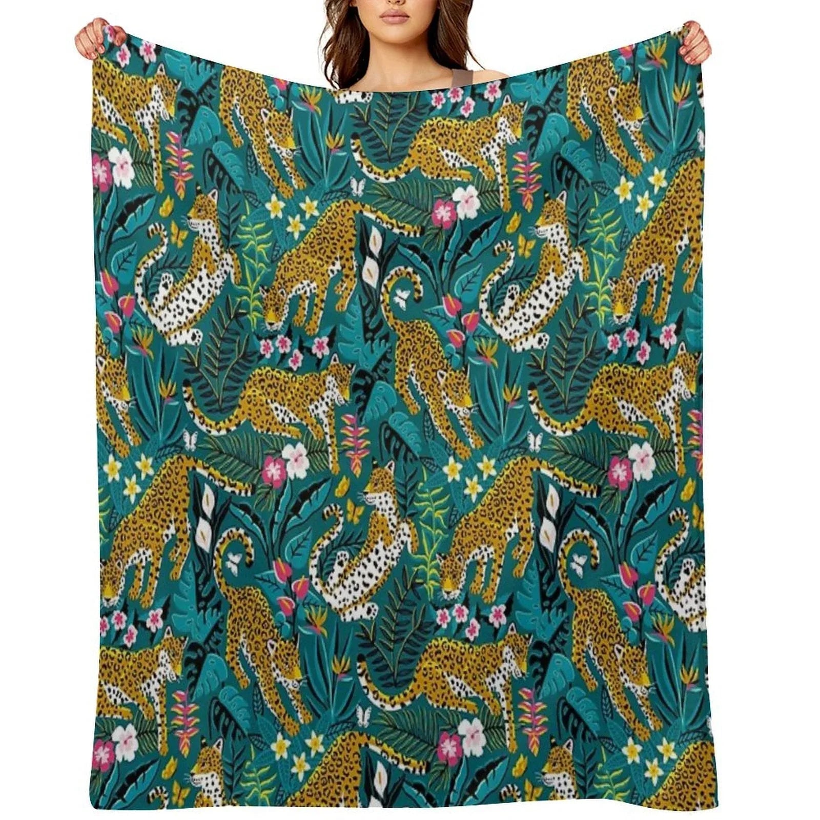 Dancing Jaguar Jungle Throw Blanket