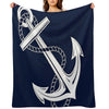 Anchor Nautical White & Navy Quick-dry Throw Blanket