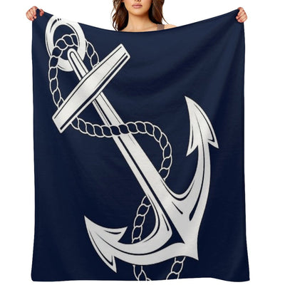 Anchor Nautical White & Navy Quick-dry Throw Blanket