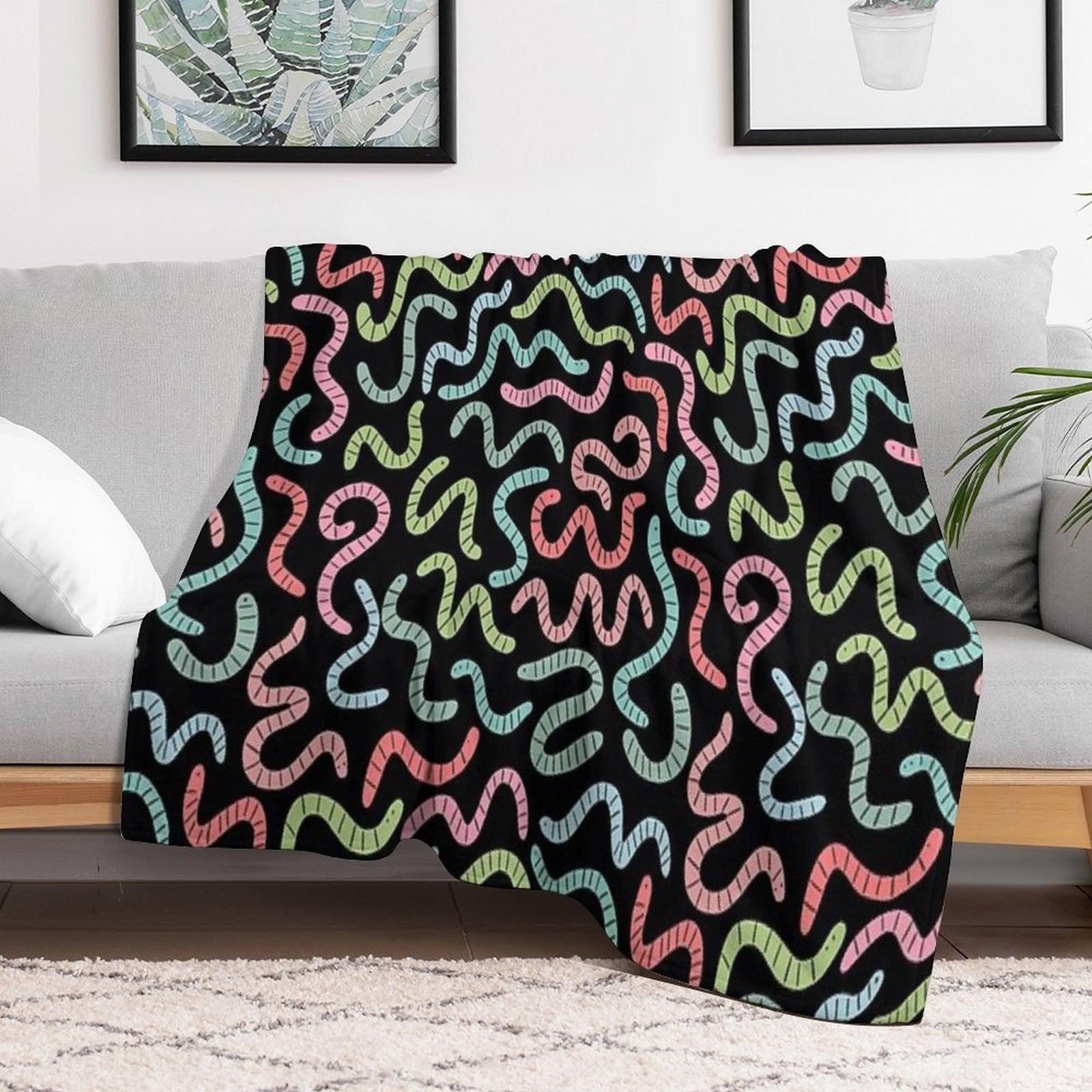 Cute Compost Earthworms. Funny Worms. Throw Blanket