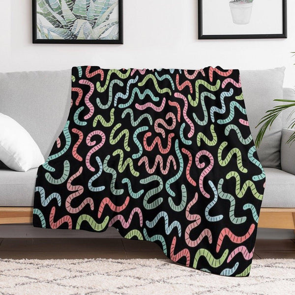 Cute Compost Earthworms. Funny Worms. Throw Blanket