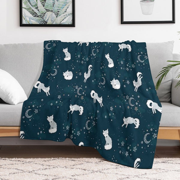 Cute Arctic Foxes at Night Wrinkle-free Throw Blanket