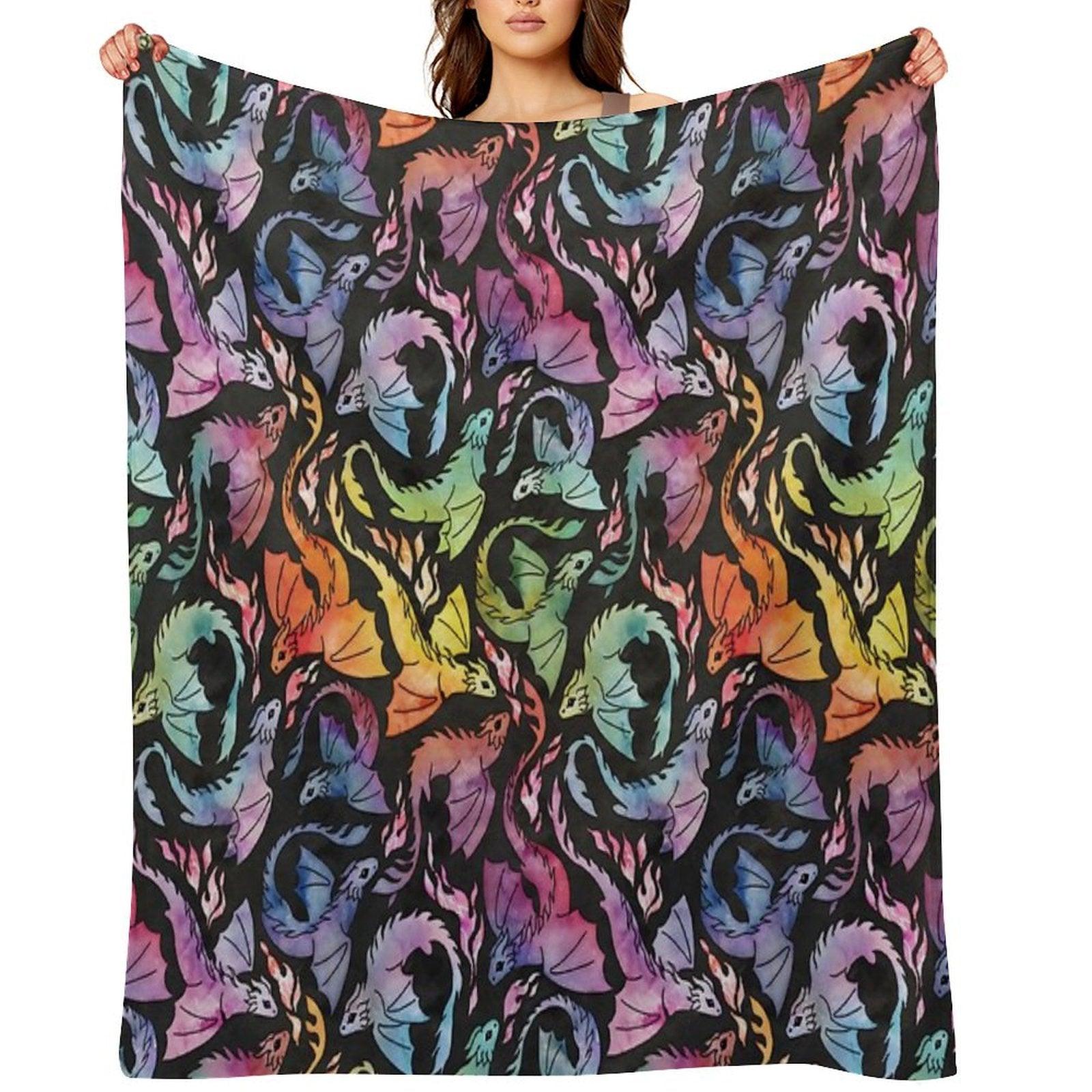 Dragon Fire Dark Rainbow Throw Blanket
