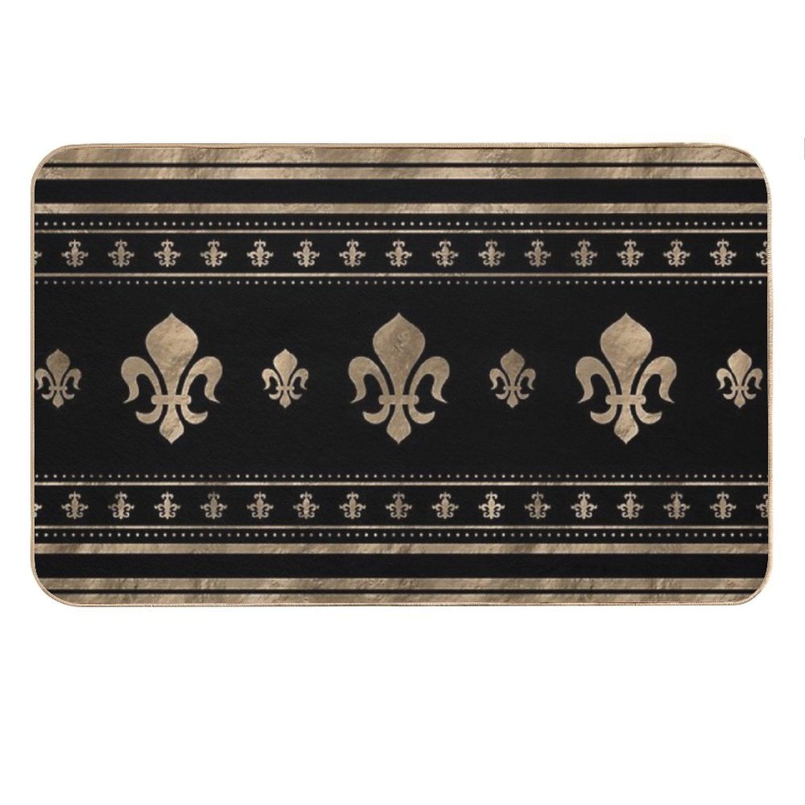 Fleur-de-lis Luxury Ornament - Black And Gold Bath Mat