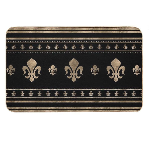 Fleur-de-lis Luxury Ornament - Black And Gold Bath Mat