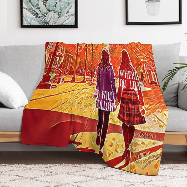Where You Lead I Will Follow - The Girls Walking in Autumn - Gilmore Eco-conscious Throw Blanket