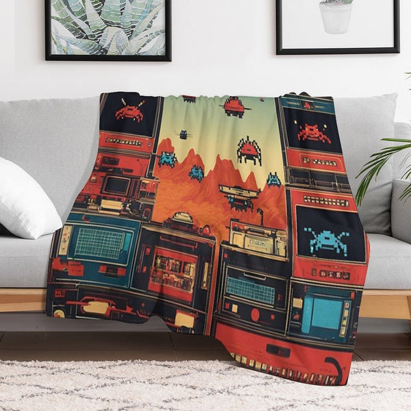 Space Invaders 90s Versatility Throw Blanket