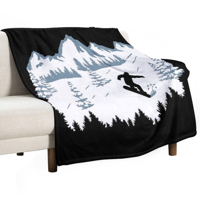 Snowboard, Snowboarder And Mountains, Snowboarding Machine-washable Throw Blanket