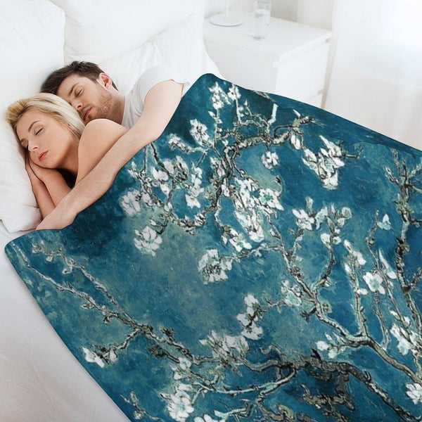 Van Gogh Almond Blossoms Dark Teal Throw Blanket