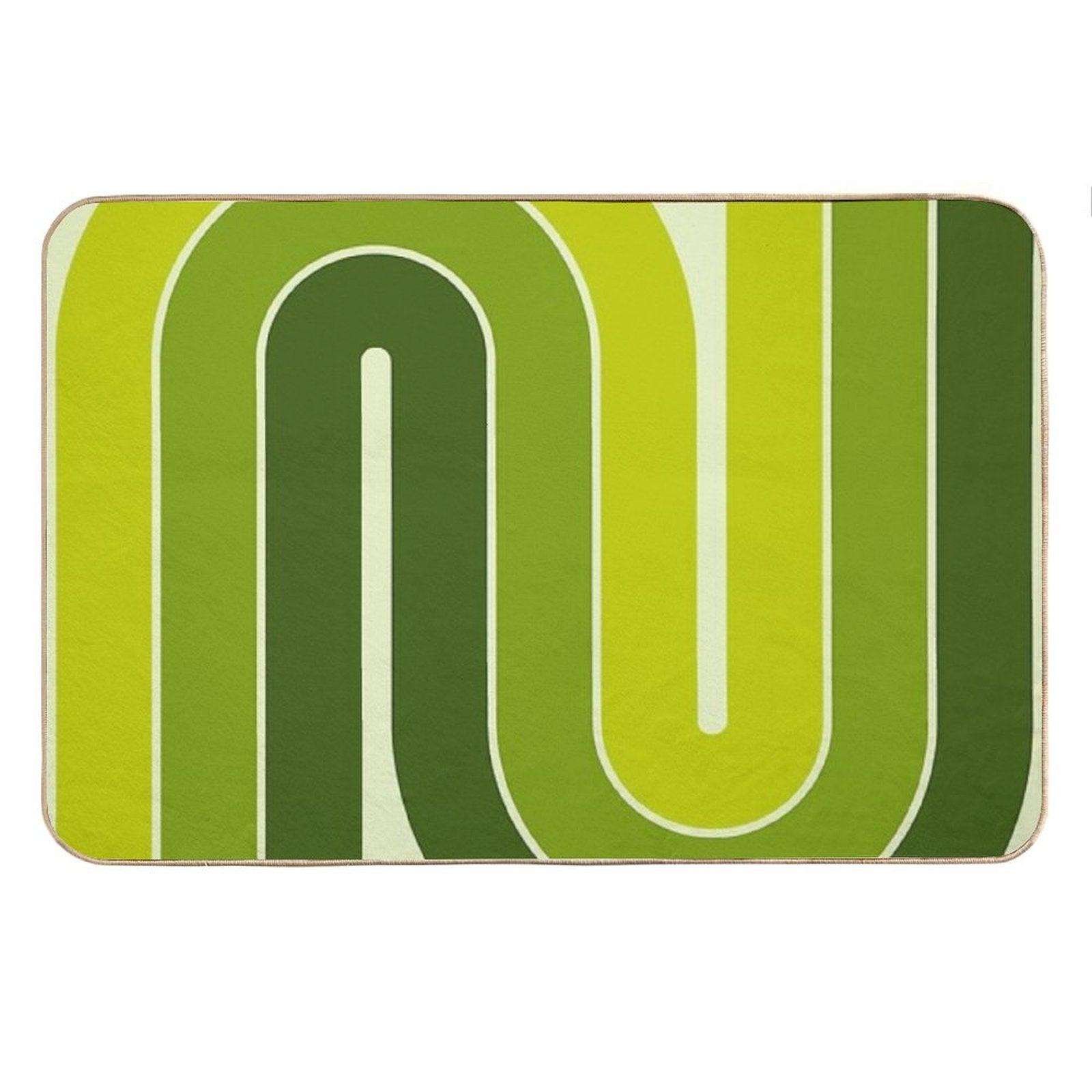 Retro Geometric Double Arch Design Green Bath Mat