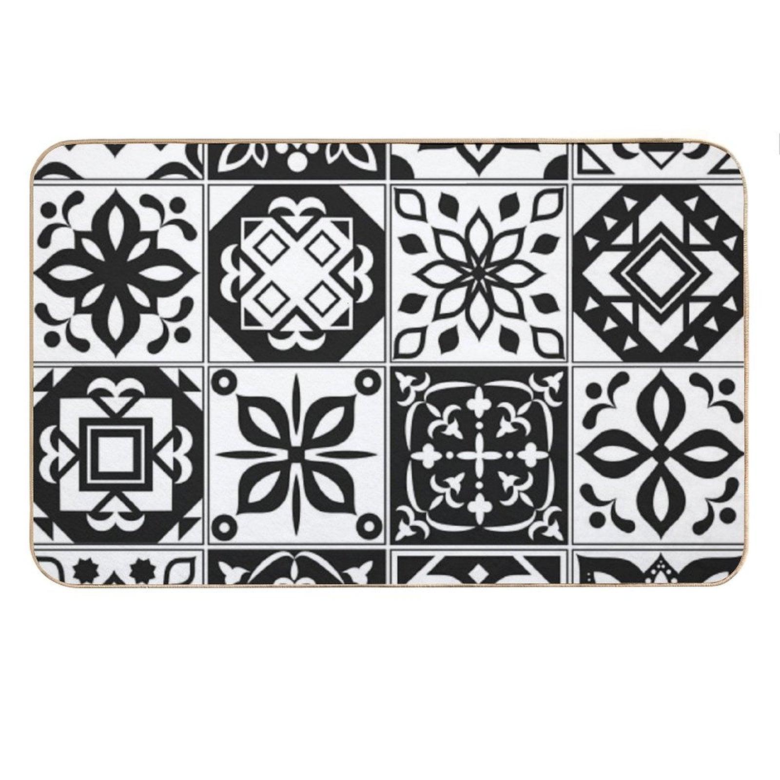Black White Tiles Bath Mat