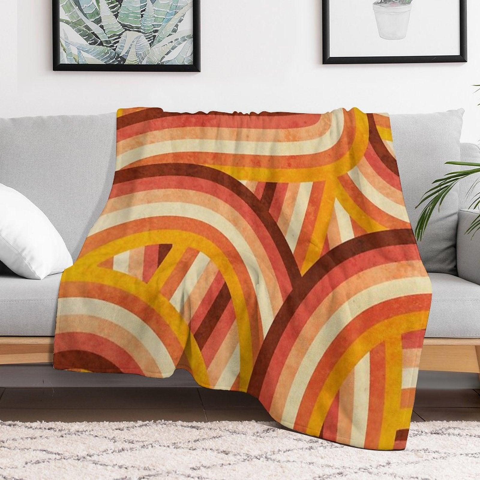Vintage Orange 70's Style Rainbow Stripes Throw Blanket