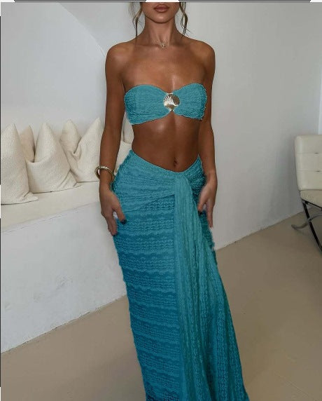 Lace Jacquard Vacation Seaside Leisure Swimsuit Two Piece Set