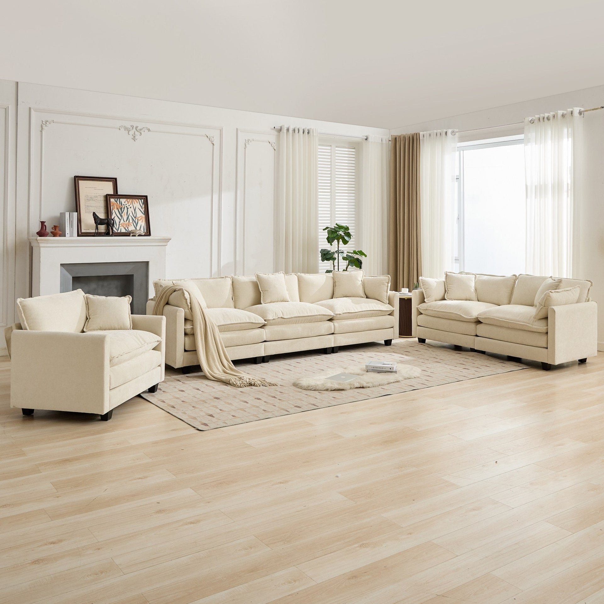 Cloud3 Seats  Sofa (Ottoman is not included)Chenille Fabric in Beige