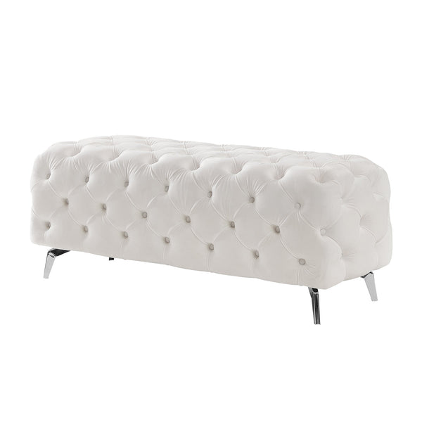 Button-Tufted Ottoman Bench, Upholstered Velvet Footrest Stool Accent Bench for Entryway Living Room Bedroom.