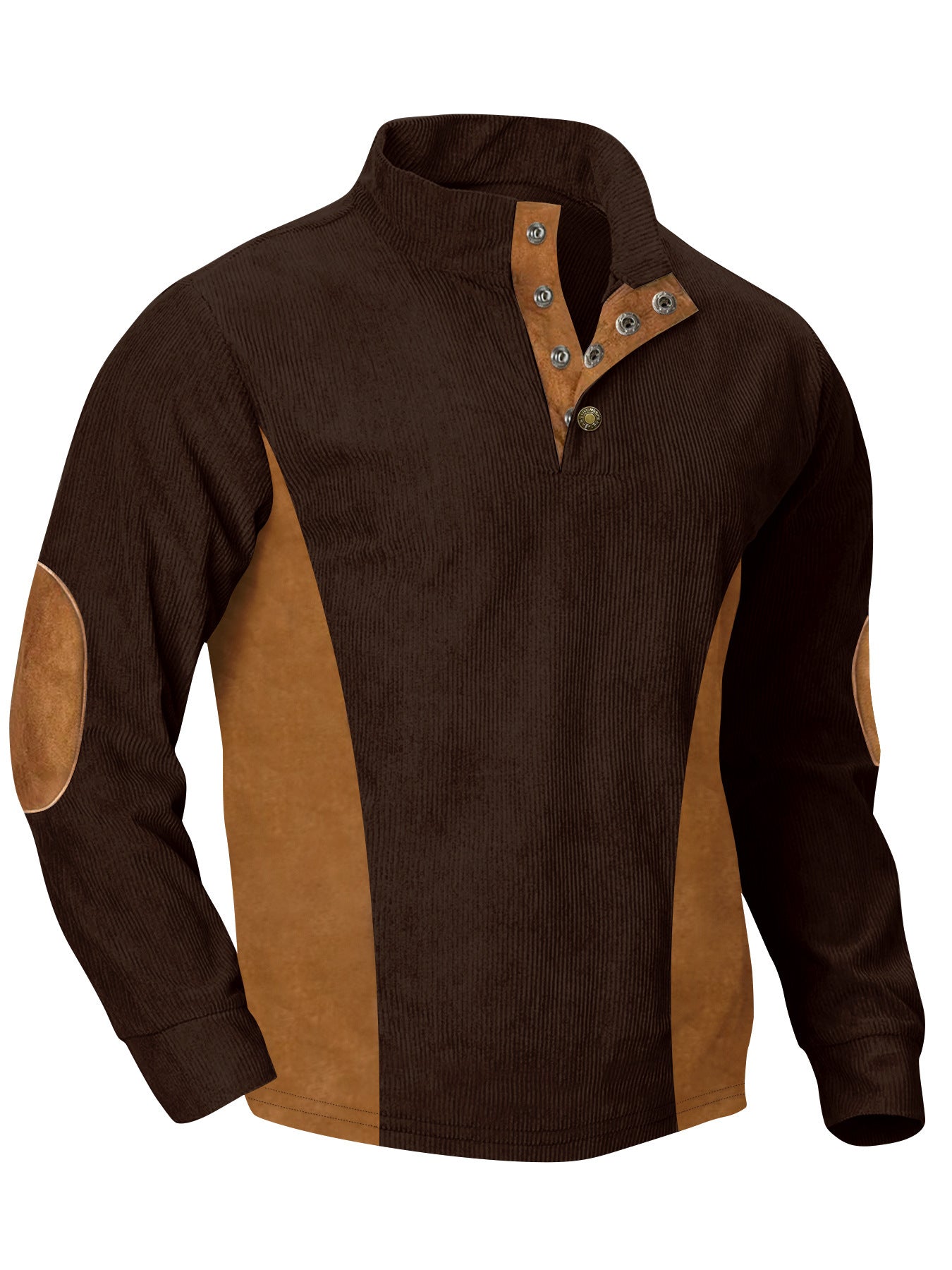 European men's casual stand up collar long sleeved corduroy sweatshirt with pit stripe