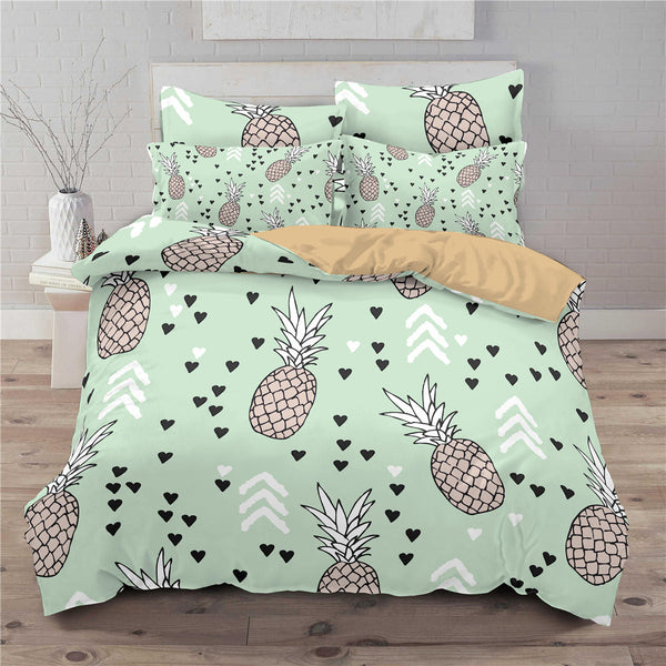 Small fresh pineapple 3D printed three-piece European and American bedding cover