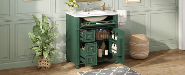 Bathroom Vanity with Ceramic Sink Basin, Cabinet with Soft-Close Doors and Organizer