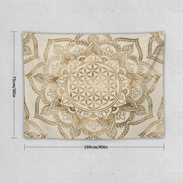Flower of Life in Lotus - Pastel Golds And Canvas Tapestry