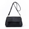 Leather Woven Crossbody Messenger Bag - Black