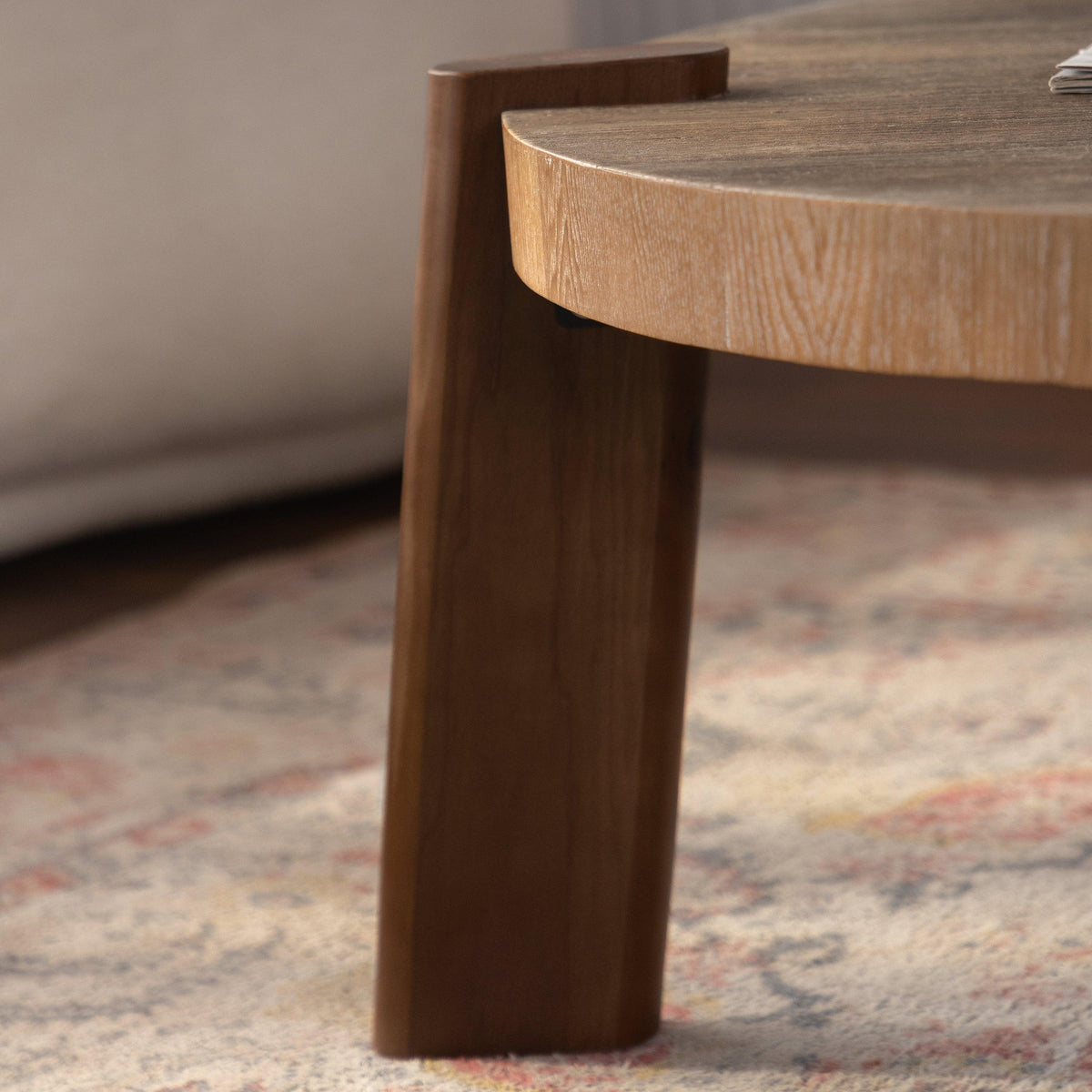 Rustic Round Wood Coffee Table with Herringbone Top