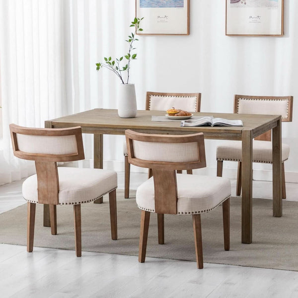 Mid Century Modern Armless Dining Chairs Beige Tone