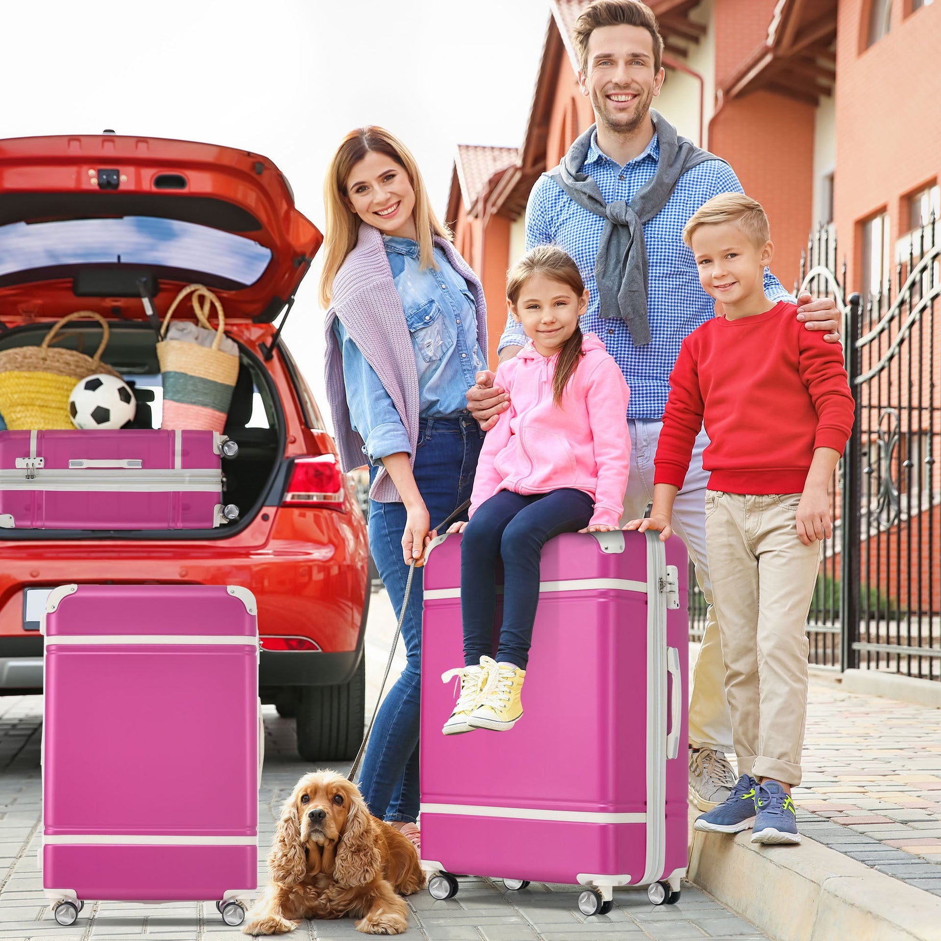 Hardshell Luggage Sets 3 Pieces 20'+28' Luggages and Cosmetic Case Spinner Suitcase with TSA Lock  Lightweight,Pink
