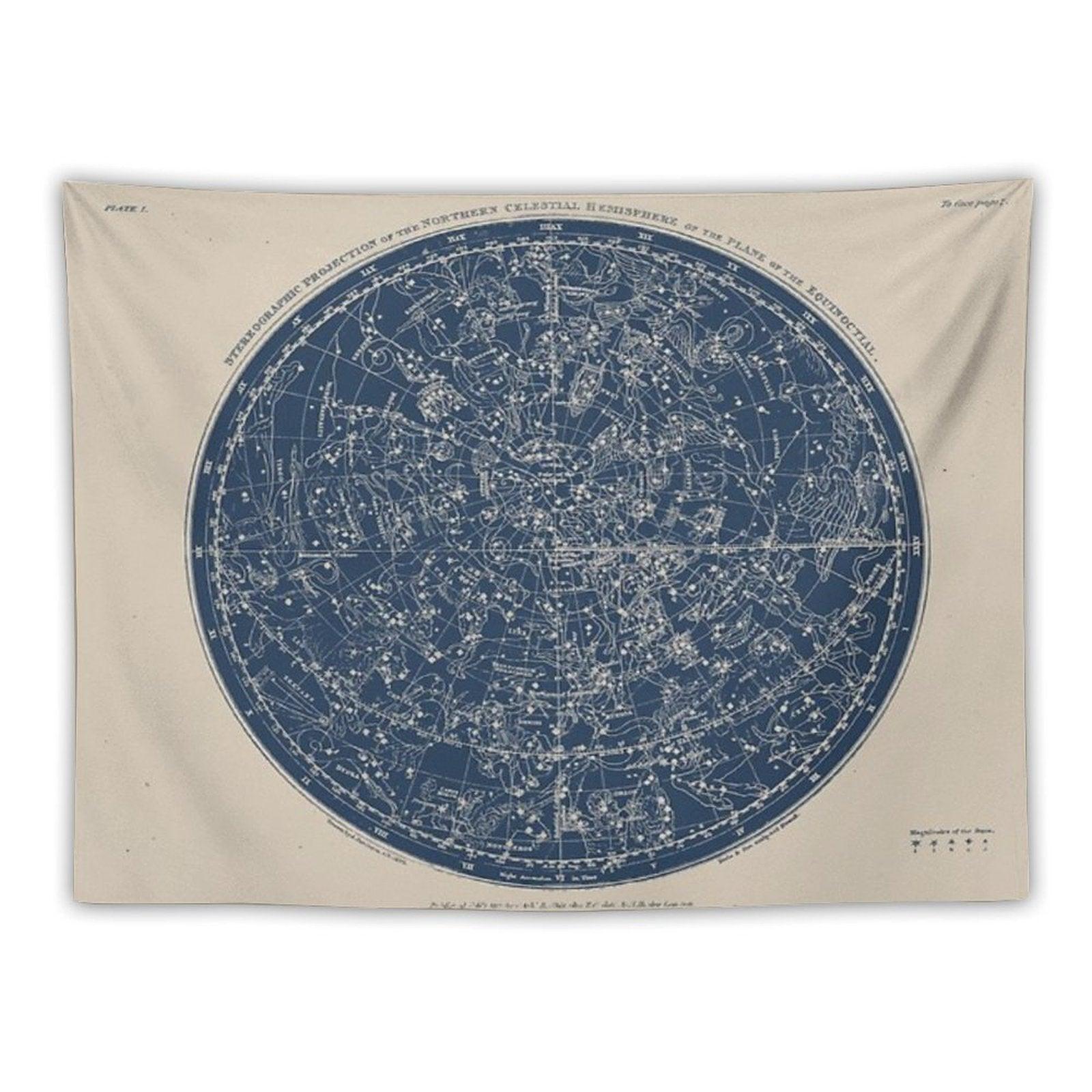 Constellations of The Northern Hemisphere Vintage Azure Blue Tapestry