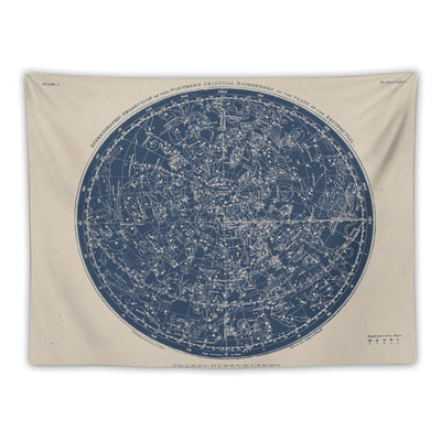 Constellations of The Northern Hemisphere Vintage Azure Blue Tapestry