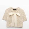 Fashionable transparent stiff yarn bow decoration knitted jacket