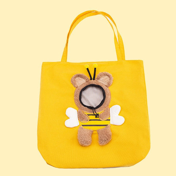Cute canvas outdoor bag with exposed bee shaped cat bag shoulder bag small dog tote bag