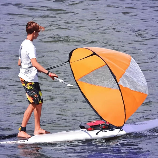 42-inch SUP/water sports accessories: sail, paddles, surf gear.