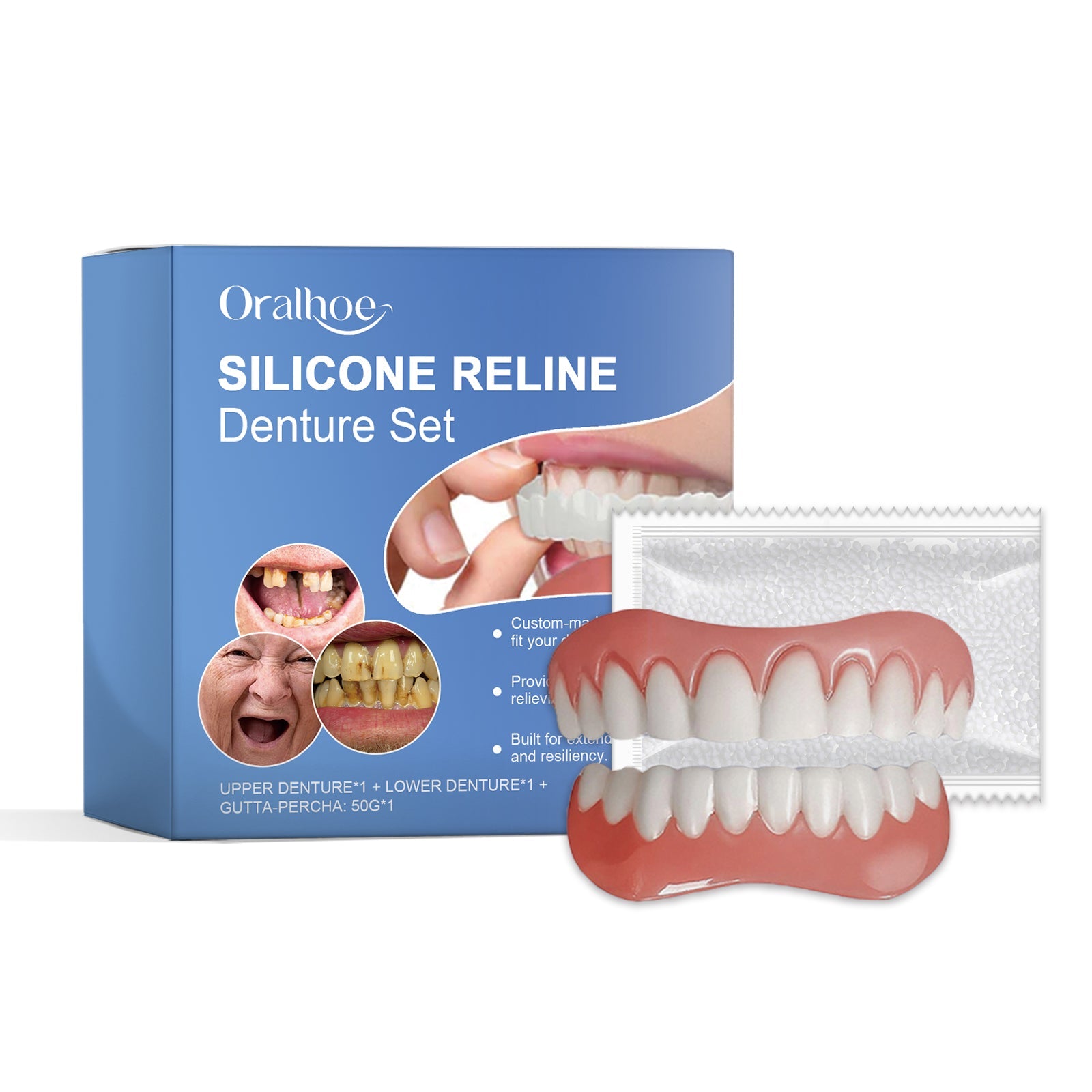 Silicone Resin Denture Set, Enhance Smile Appearance Comfortable Material Denture Beauty Care