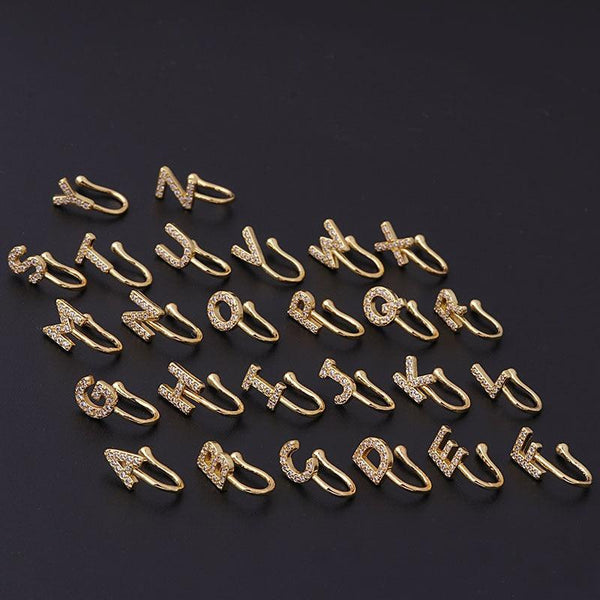 26 English letters micro inlaid zircon nose clip fake nose ring without hole puncture nose ornament