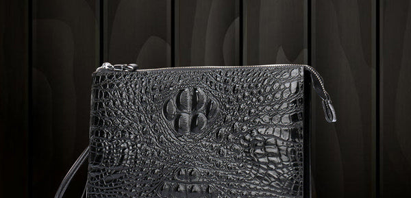 A4 Men's Genuine Leather Underarm Bag Zipper Cowhide Crocodile Pattern Men's Mobile Phone Bag