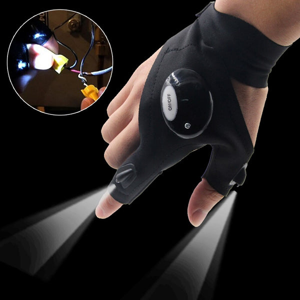 1 Pair Right and Left Multifunctional Gloves Outdoor Hiking Fingerless Gloves with LED Light Waterproof Flashlight Gloves - Gifts for You 'n Me