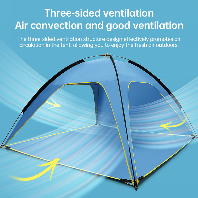 Quick-open beach tent, sun shelter, light shade for outdoor camping, 3-vented, spacious design