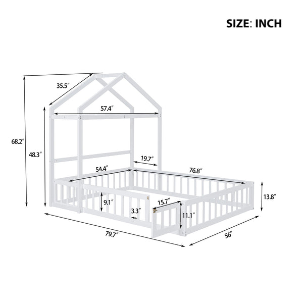 Wooden Full Size Children's Bed with Detachable Headboard and Integrated Clothes Drying Rack, White