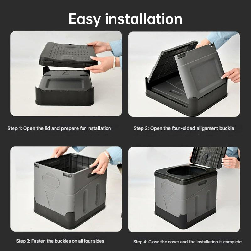 Portable folding camping toilet: adult/child use, self-contained, with lid and seat. V.I.P Digital Presence