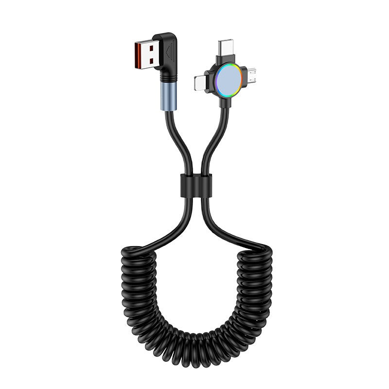 Three in one spring data cable suitable for Huawei Apple 15 Android Carplay streaming light car retractable fast charging cable